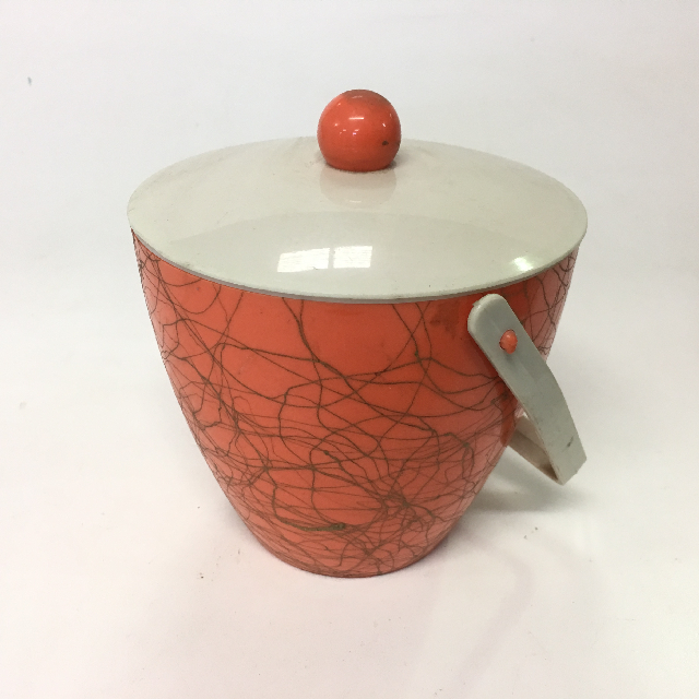 ICE BUCKET, 1950s Orange w White Lid